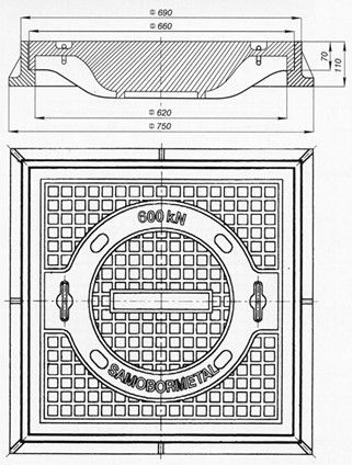 KANALSKI POKLOPAC 600X600 - 265kg Nosivost: 600kN